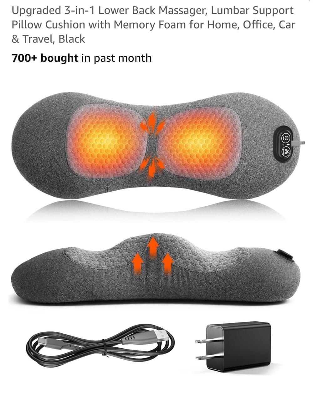 NEW sealed package Gray Lumbar Memory Foam 3-in-1 Heated Back Massager